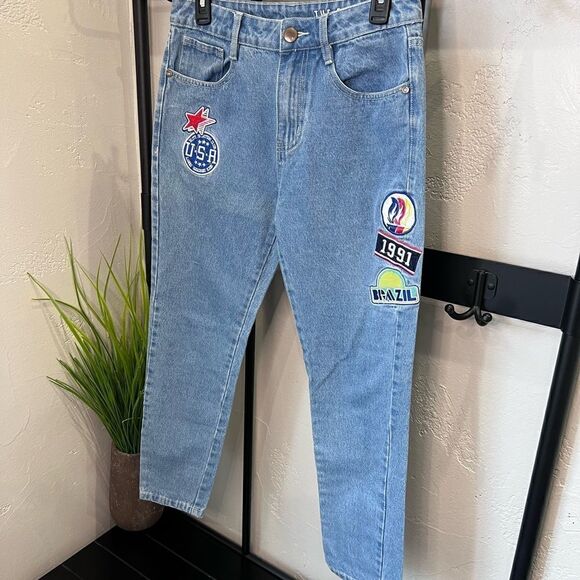 Cotton On the boyfriend jeans patch work light denim size 4 - Picture 5 of 16